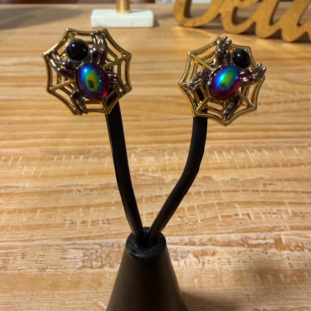 Chico's Gold and Black Spider Web Earrings